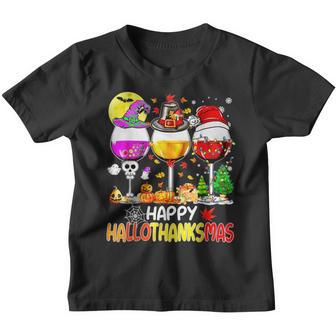 Halloween Thanksgiving Christmas Happy Hallothanksmas Wine V6 Youth T-shirt - Thegiftio UK