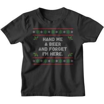 Hand Me A Beer Ugly Christmas Sweater Funny X-Mas Holiday Youth T-shirt - Thegiftio UK