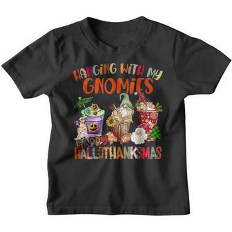 Hanging With My Gnomies Happy Hallothanksmas Gnomes Family Youth T-shirt - Thegiftio UK