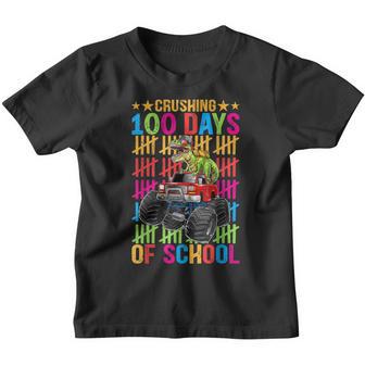 Happy 100 Days Of School Boys Dino Monster Truck Youth T-shirt - Thegiftio UK