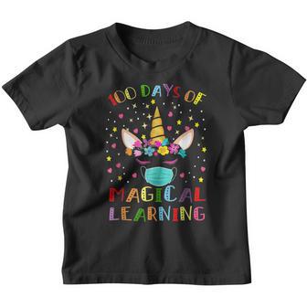 Happy 100 Days Of School Magical Learning Unicorn Face Mask Youth T-shirt - Thegiftio UK