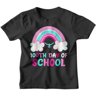 Happy 100 Days Of School Teacher And Student Rainbow Clouds Youth T-shirt - Thegiftio UK