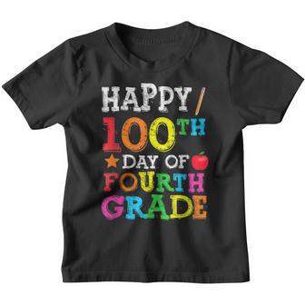 Happy 100Th Day Of Fourth Grade Colourful Back To School Youth T-shirt - Thegiftio UK