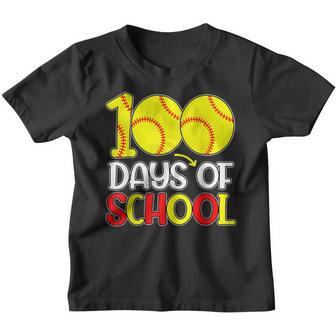 Happy 100Th Day Of School 2022 Softball 100 Days Of School Youth T-shirt - Thegiftio UK