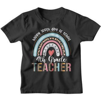 Happy 100Th Day Of School 4Th Grade Teacher Rainbow Leopard Youth T-shirt - Thegiftio UK
