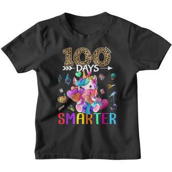 Happy 100Th Day Of School Unicorn Kid Girls 100 Days Smarter Youth T-shirt - Thegiftio UK