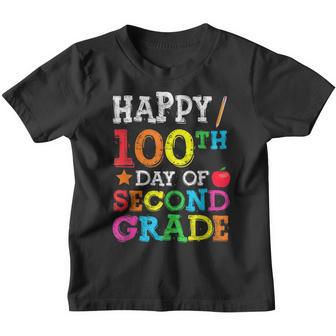 Happy 100Th Day Of Second Grade Colourful Back To School Youth T-shirt - Thegiftio UK
