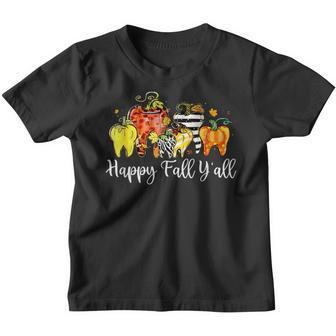 Happy Fall Yall Pumpkin Tooth Lepard Zebra Halloween Dental Youth T-shirt - Thegiftio UK