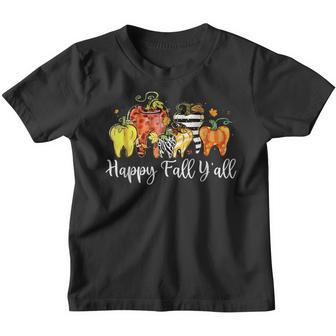Happy Fall Yall Pumpkin Tooth Lepard Zebra Halloween Dental Youth T-shirt - Thegiftio UK