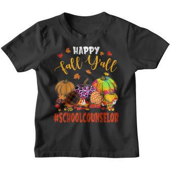 Happy Fall Yall School Counselor Pumpkin Plaid Leopard Youth T-shirt - Thegiftio UK