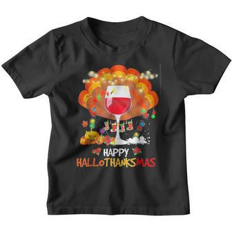 Happy Hallo Thanks Mas Wine Turkey Thanksgiving Christmas Youth T-shirt - Thegiftio UK