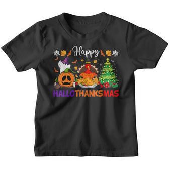 Happy Hallothanksmas Boo Turkey Christmas Tree Thanksgiving Youth T-shirt - Thegiftio UK