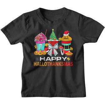 Happy Hallothanksmas Coffee Halloween Thanksgiving Christmas V5 Youth T-shirt - Thegiftio UK