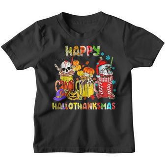 Happy Hallothanksmas Coffee Halloween Thanksgiving Xmas Youth T-shirt - Thegiftio UK