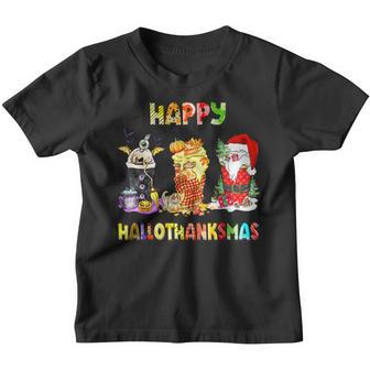 Happy Hallothanksmas Coffee Latte Halloween Thanksgiving V12 Youth T-shirt - Thegiftio UK