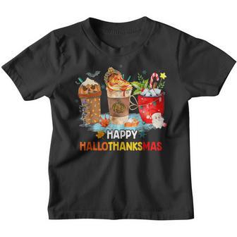 Happy Hallothanksmas Coffee Latte Halloween Thanksgiving V19 Youth T-shirt - Thegiftio UK