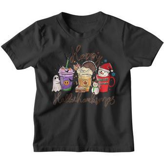 Happy Hallothanksmas Coffee Latte Halloween Thanksgiving V22 Youth T-shirt - Thegiftio UK