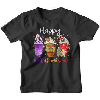 Happy Hallothanksmas Coffee Latte Halloween Thanksgiving V25 Youth T-shirt - Thegiftio UK