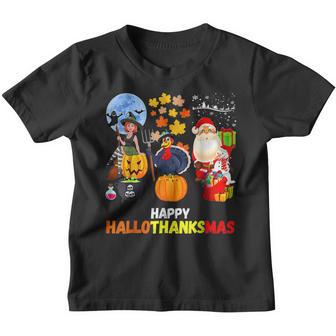 Happy Hallothanksmas Funny Halloween Thanksgiving Christmas V5 Youth T-shirt - Thegiftio UK