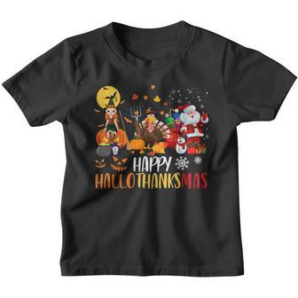 Happy Hallothanksmas Funny Halloween Thanksgiving Christmas V6 Youth T-shirt - Thegiftio UK