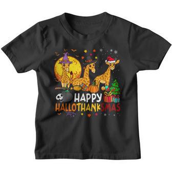 Happy Hallothanksmas Giraffe Halloween Thanksgiving Xmas Youth T-shirt - Thegiftio UK