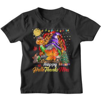 Happy Hallothanksmas Gnomes Halloween Thanksgiving Christmas V14 Youth T-shirt - Thegiftio UK