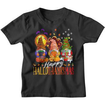 Happy Hallothanksmas Gnomes Halloween Thanksgiving Christmas V32 Youth T-shirt - Thegiftio UK