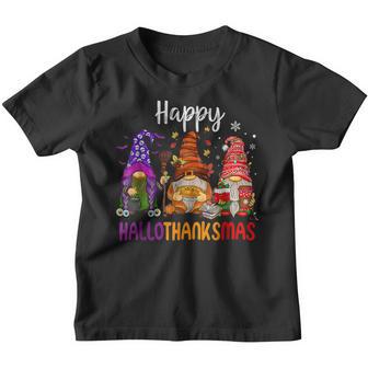 Happy Hallothanksmas Gnomes Halloween Thanksgiving Christmas V44 Youth T-shirt - Thegiftio UK