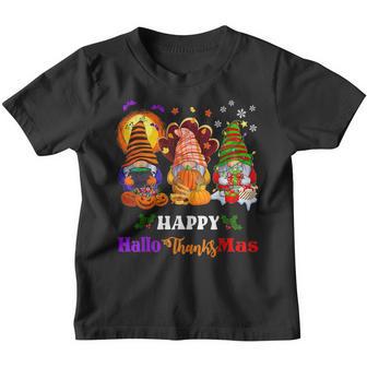 Happy Hallothanksmas Gnomes Halloween Thanksgiving Christmas V46 Youth T-shirt - Thegiftio UK