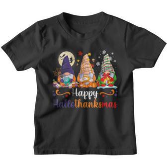 Happy Hallothanksmas Gnomes Halloween Thanksgiving Christmas V47 Youth T-shirt - Thegiftio UK