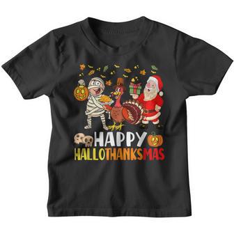 Happy Hallothanksmas Halloween Thanksgiving Christmas Day Youth T-shirt - Thegiftio UK