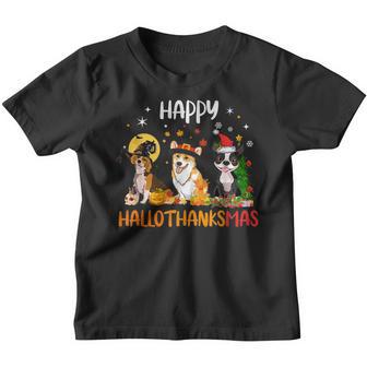 Happy Hallothanksmas Halloween Thanksgiving Christmas Dog Youth T-shirt - Thegiftio UK