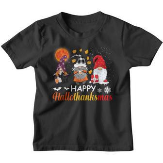 Happy Hallothanksmas Halloween Thanksgiving Christmas Gnomes Youth T-shirt - Thegiftio UK