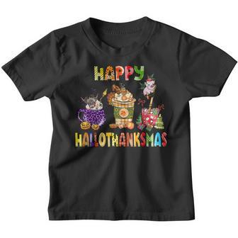 Happy Hallothanksmas Halloween Thanksgiving Christmas V12 Youth T-shirt - Thegiftio UK
