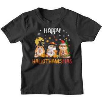 Happy Hallothanksmas Halloween Thanksgiving Christmas V9 Youth T-shirt - Thegiftio UK