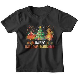 Happy Hallothanksmas Halloween Thanksgiving Merry Christmas Gift Youth T-shirt - Monsterry