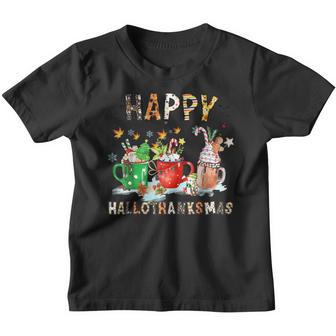Happy Hallothanksmas Pumpkin Coffee Latte Halloween Youth T-shirt - Thegiftio UK