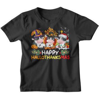 Happy Hallothanksmas Santa Cow Halloween Thanksgiving Xmas Youth T-shirt - Thegiftio UK