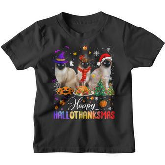 Happy Hallothanksmas Siamese Cat Halloween Thanksgiving V2 Youth T-shirt - Thegiftio UK