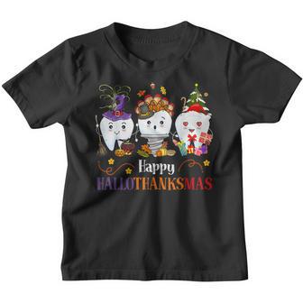 Happy Hallothanksmas Tooth Halloween Thanksgiving Christmas Youth T-shirt - Thegiftio UK