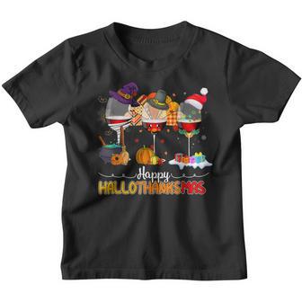 Happy Hallothanksmas Wine Glasses Drinking Lover Halloween Youth T-shirt - Thegiftio UK
