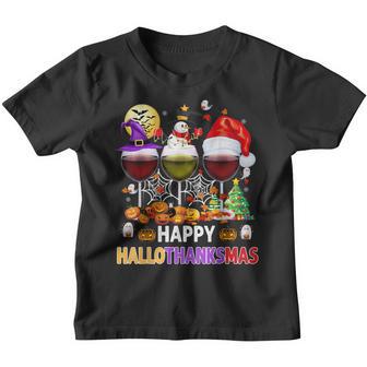 Happy Hallothanksmas Wine Glasses Witch Santa Hat Pumpkin V9 Youth T-shirt - Thegiftio UK