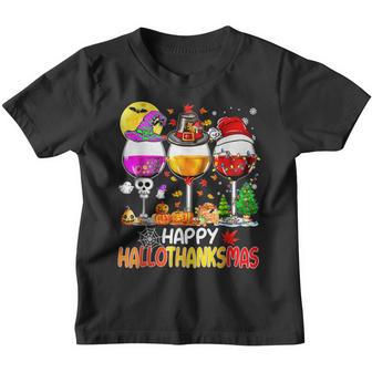 Happy Hallowthanksmas Wine Glass Halloween Thanksgiving V12 Youth T-shirt - Thegiftio UK