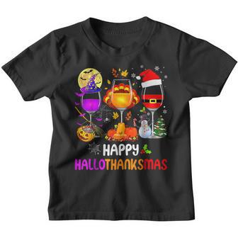 Happy Hallowthanksmas Wine Glass Halloween Thanksgiving V13 Youth T-shirt - Thegiftio UK