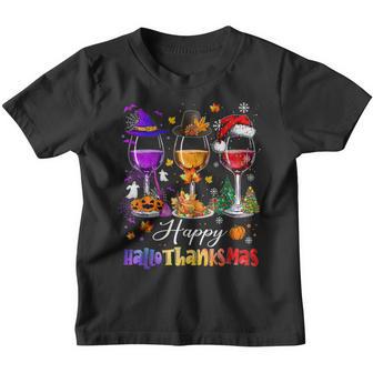Happy Hallowthanksmas Wine Glass Halloween Thanksgiving V3 Youth T-shirt - Thegiftio UK