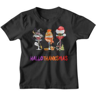 Happy Hallowthanksmas Wine Glass Halloween Thanksgiving V7 Youth T-shirt - Thegiftio UK
