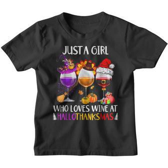 Happy Hallowthanksmas Wine Glass Halloween Thanksgiving V8 Youth T-shirt - Thegiftio UK