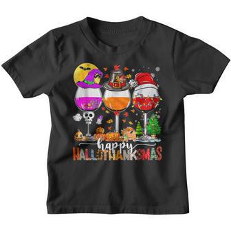 Happy Hallowthanksmas Wine Glass Halloween Thanksgiving V9 Youth T-shirt - Thegiftio UK