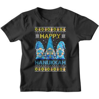 Happy Hanukkah Ugly Christmas Gnome Gnomies Menorah Dreidel Youth T-shirt - Thegiftio UK