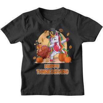 Happy Thanksgiving For Girl Unicorn Dabbing Hat Turkey Youth T-shirt - Thegiftio UK